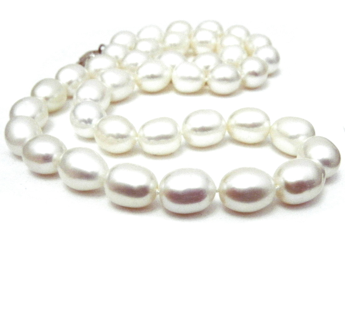 White Large Elliptical Pearls Longer Necklace